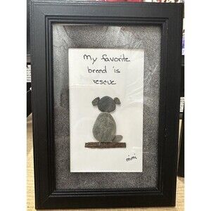"My Favorite Breed is Rescue" Dog Pebble Art by Mimi 5x7 Framed Wall Decor Gift
